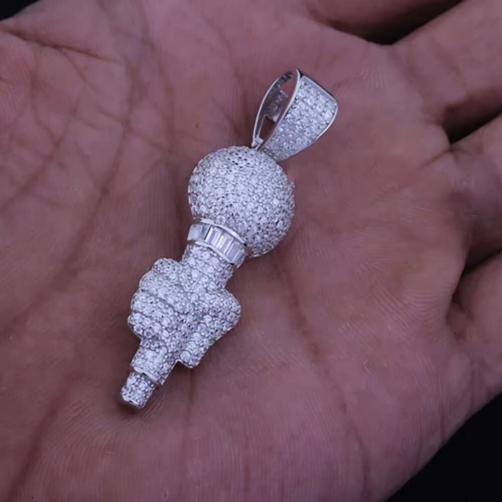 Luxury VVS Moissanite Diamond Pendant 925 Sterling Silver Iced Out Rappers Microphone Hip Hop Bling Charm Singer Gift Jewelry