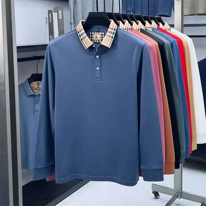 brand long sleeve polo shirt Spring Autumn new European casual collar T-shirt Fashion unique striped business men's wear 26H0312