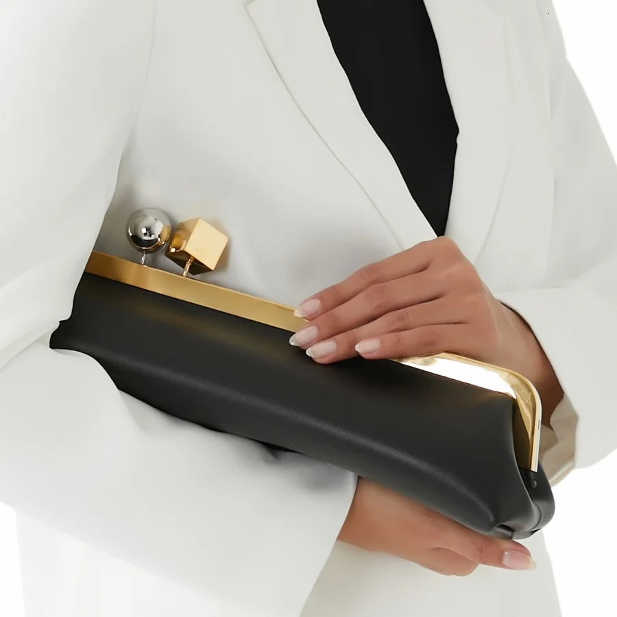 women frame n black clasp clutch purse evening dinner party bag 2025 microfibe leather shoulder 260227