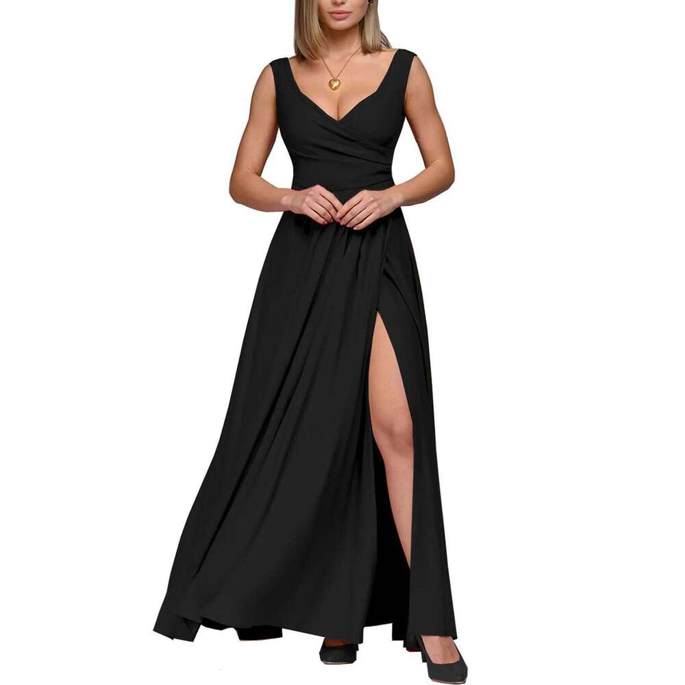 Women's 2025 Summer Solid Color Formal - Sleeveless Evening Gown with Waist Accent, Elegant Floor Length Bridesmaid Dress C260312