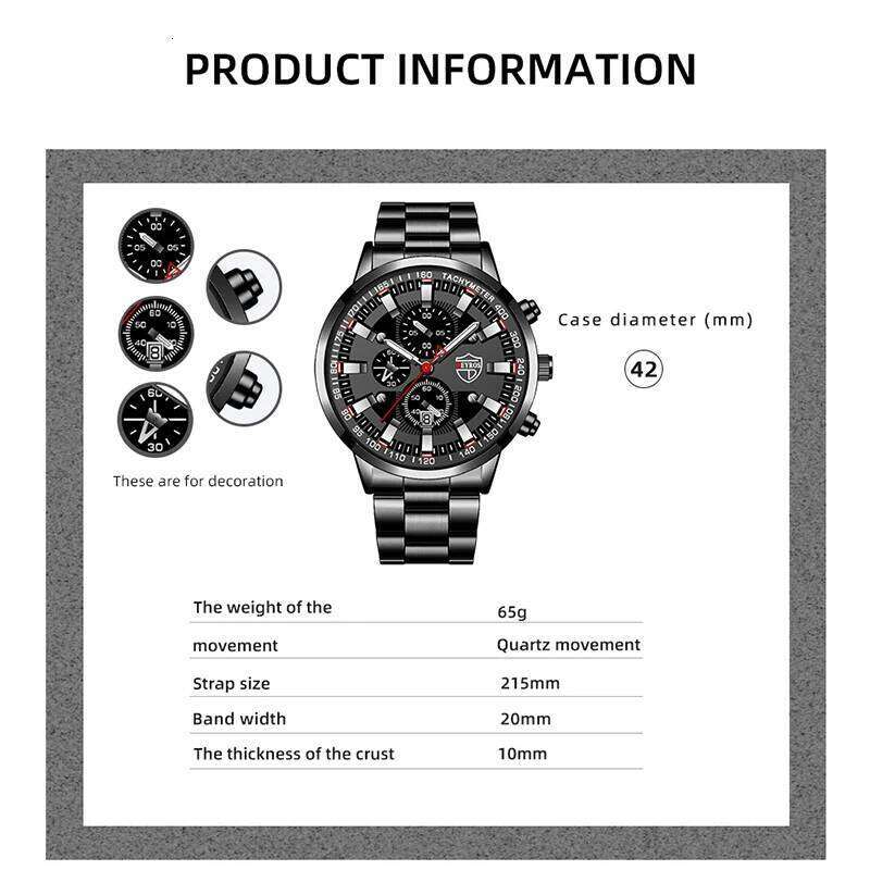 2023 Mens Watches Fashion Luxury Men Black Stainless Steel Quartz Wristwatch Man Business Casual Leather Watch relogio masculino