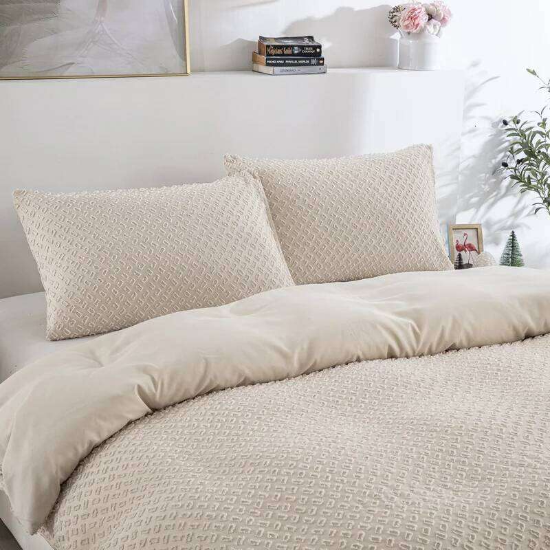 Solid Color Queen King Duvet - Tufted Boho Chic Soft Textured Clipped Microfiber Bedding Set 2/3 Piece Comforter Cover H260312