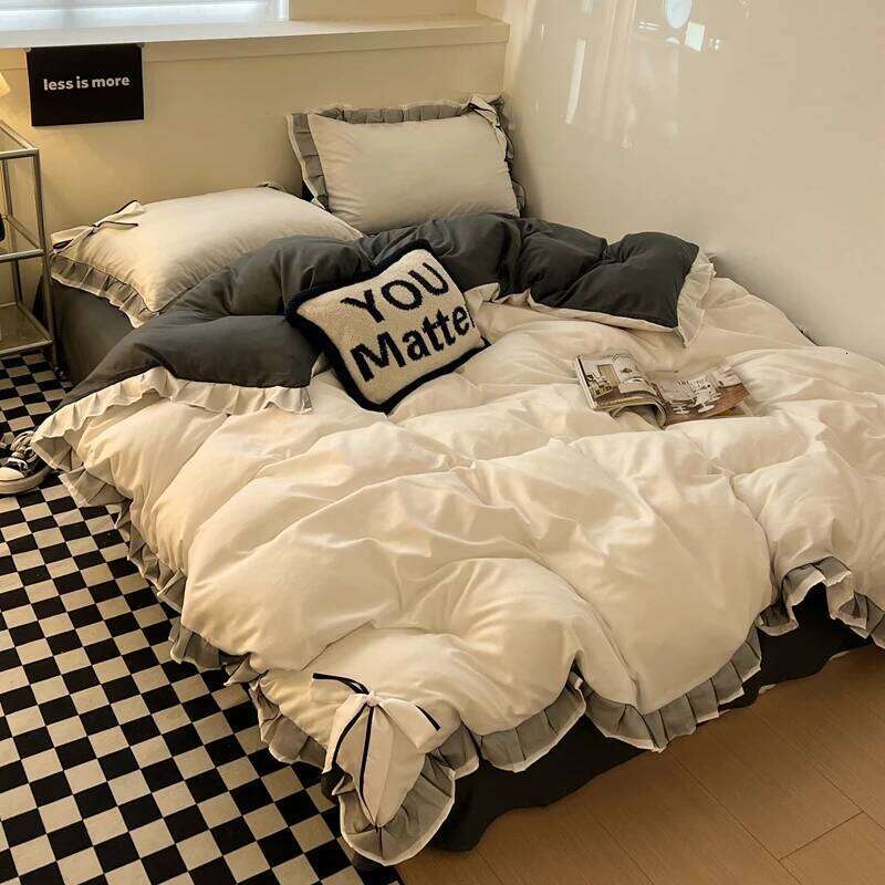 Bowknot Bedclothes Lace Style Sheets Skin-friendly Bedding ropa de cama Single/Double/Queen/King Size Bed Linen Set H260312