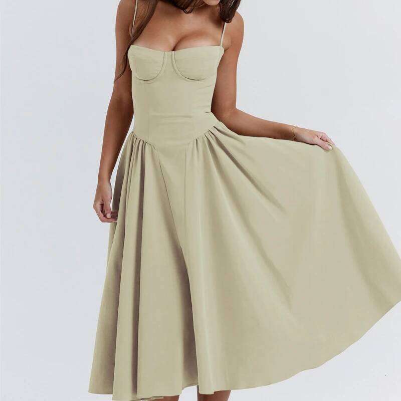 2026 Summer European American strapless with waist cinching, fashionable and sexy red suspender dress for women C260312