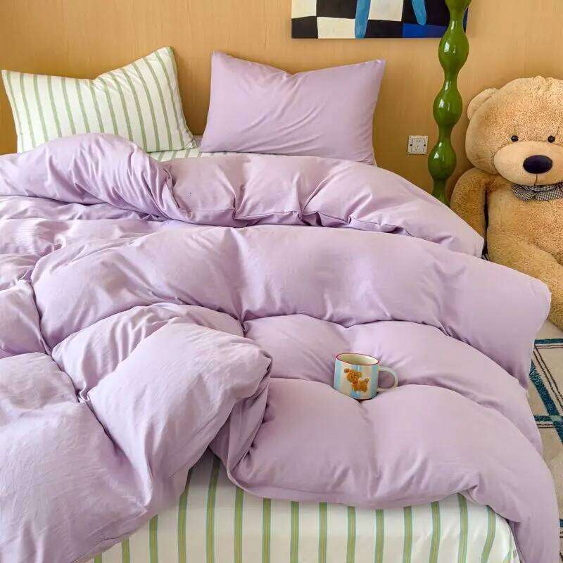 Ins Minimally Purple Striped Bed Sheet Bedding 2025 Four Student Quilt Set Girl Heart Dormitory Three Piece H260312