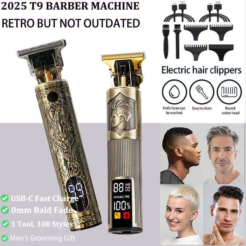 New! T9 Electric Hair Trimmer/Accessories USB Professional Shaver | 0mm Bald Fade Cutting Machine Portable for Men Home Haircut C260312