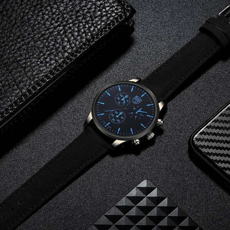 2pcs Men's Fashion Sports Watch Leather Bracelet Set Luxury Business Quartz Wrist Watches for Men Gift Relogio Masculino