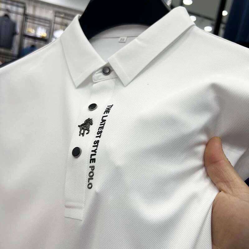 High quality ice silk breathable short sleeve T-shirt Men's Summer Fashion Embroidery Casual Elastic Comfort polo shirt 26H0312