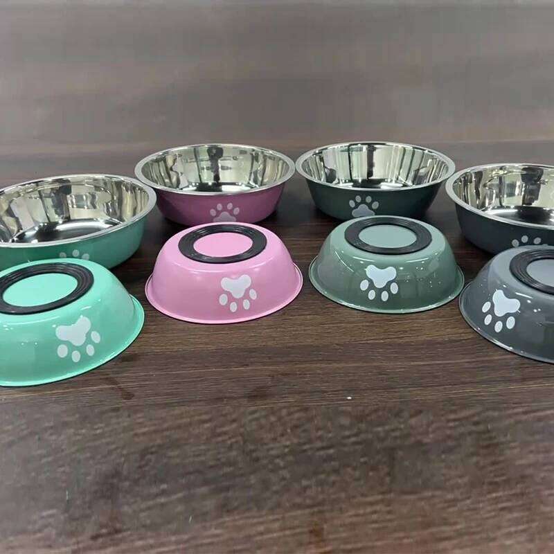 New hot stainless steel basin paw print supplies cat dog silicone anti-slip design pet drinking water feeding bowl 26Y0312