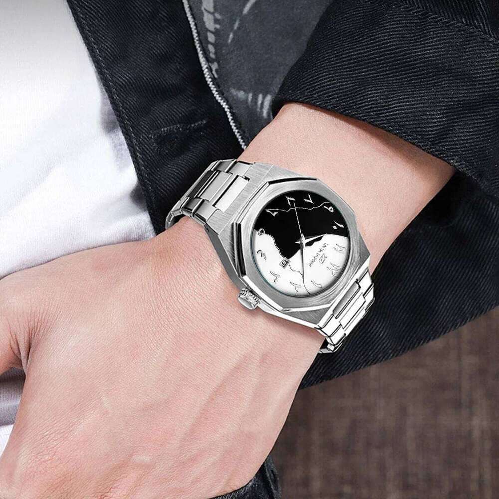 Top Brand Watch Marble Dial 42mm Arabic Scale Clock Silver Stainless Steel Quartz Movement Sports Business Wristatch for Men