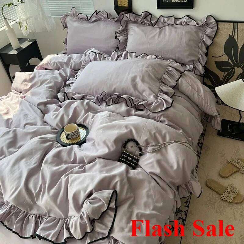 2025 Hot Sale ice Korean large washed silk four-piece set lace mattress cool bed sheet summer bedding H260312