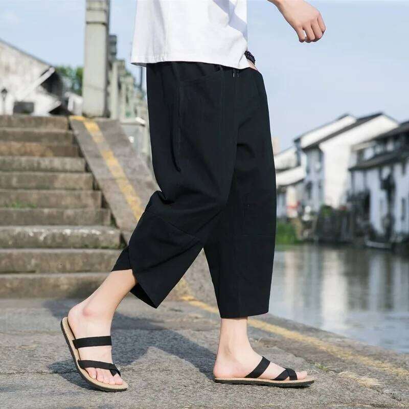 FGKKS 2024 Outdoor Solid Color Slim-Fit Large Pocket Nine-Point High Quality Casual Pants For Men