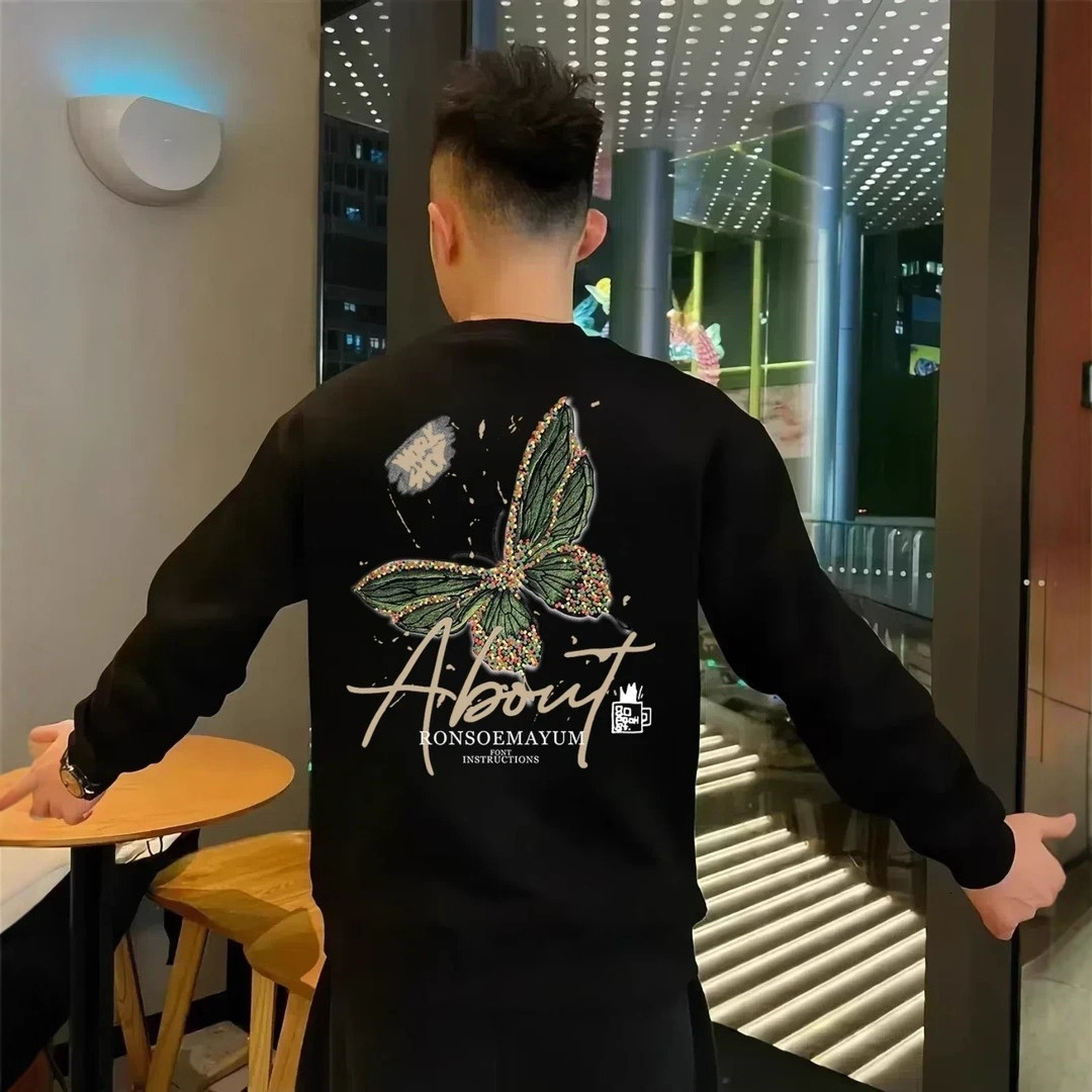 Men's Fll/winter Trendy Swetshirt New Populr Loose Fshion Designer Hoodie Verstile Crtoon Print Round Neck Long Sleeve Top