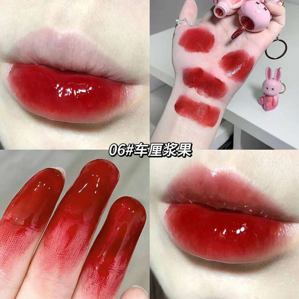 Cute Rabbit Mirror Keychain Lipstick Waterproof Gloss Long Lasting Non-stick Cup Women Lip Glaze Cosmetic 6 Colors W260311