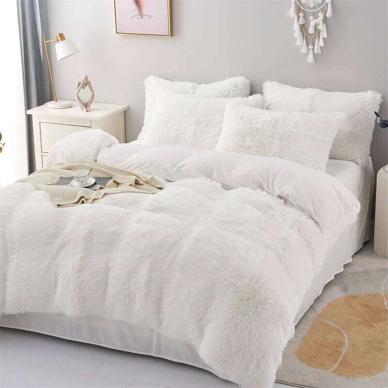 3 Piece Deluxe Winter Thickened Plush Duvet Cover Pillowcase Dormitory Bedding for Single and Double Beds H260312