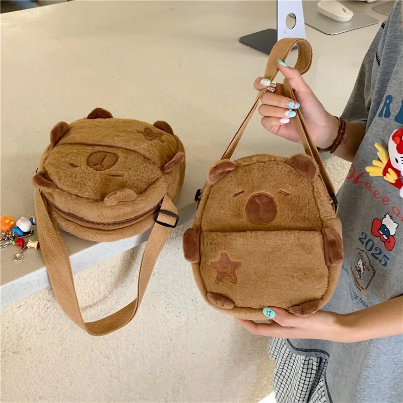 Cute Cartoon Capybara Crossbody Phone Bags for Girls Plush Lightweight Small Shoulder Bag Zipper Chest Children 260311