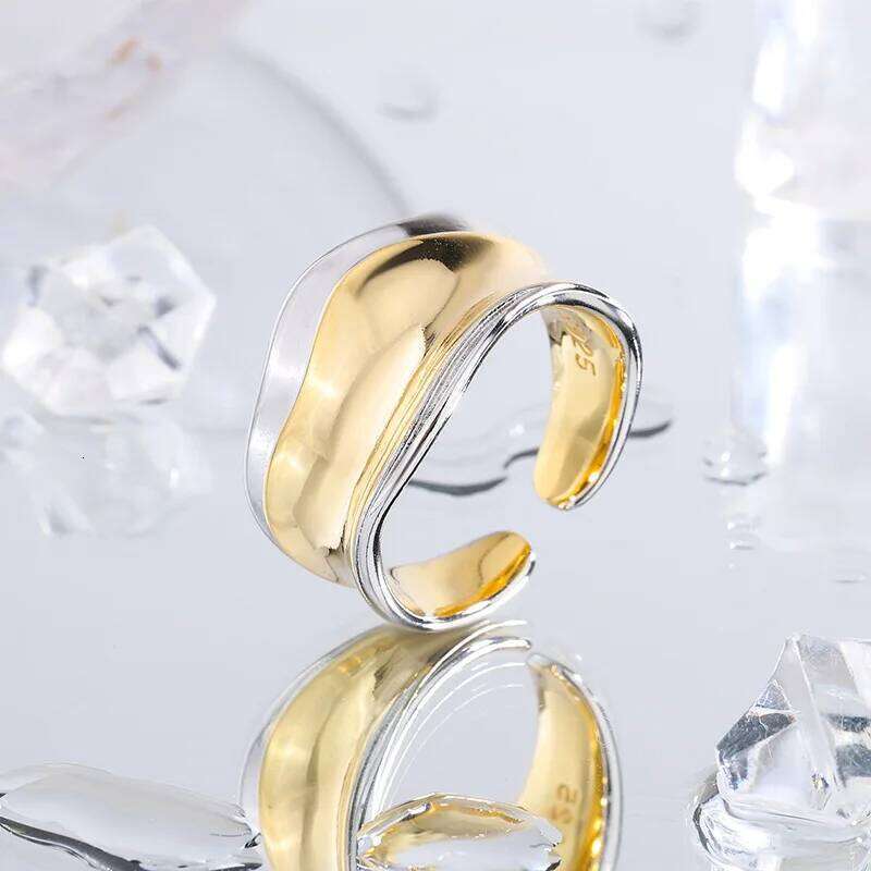 925 Sterling Geometric Gold Silver Rings For Women Men Simple Design Fashion Open Engagement Handmade Couple Ring Gift H260312