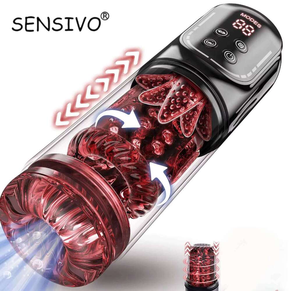 Automatic Thrusting Rotation Male Masturbator Sucking Licking LCD Vacuum Penis Pump Water SPA Real Pocket Pussy Sex Toys for Men Z260311