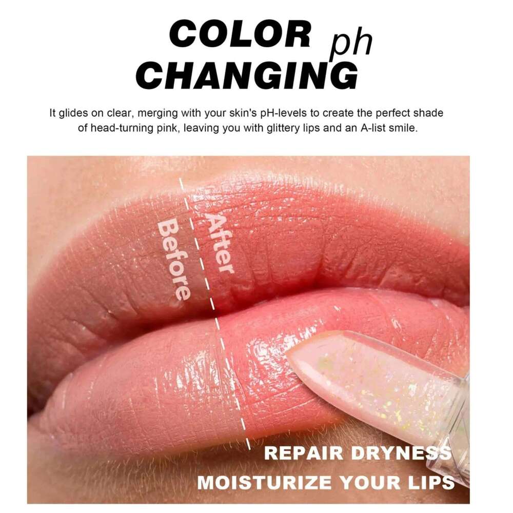 Color Changing Lipstick Jelly Gloss Moisturizing Waterproof Crystal Balm Pink Glitter PH Reactive Lip Makeup Long Lasting W260311