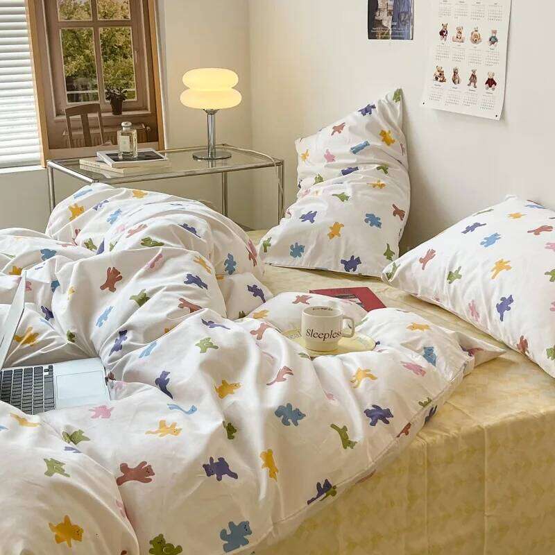 household Minimalist style bedding quilt set, single bed sheet brushed, washed cotton four piece set H260312