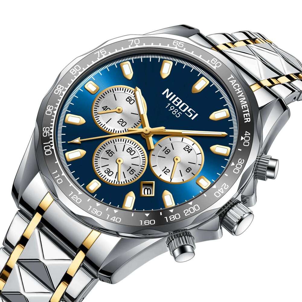 NIBOSI Luxury Man Wristwatch Chronograph Waterproof Luminous Men Watch Stainless Steel High Quality Sport Men's Quartz Watches
