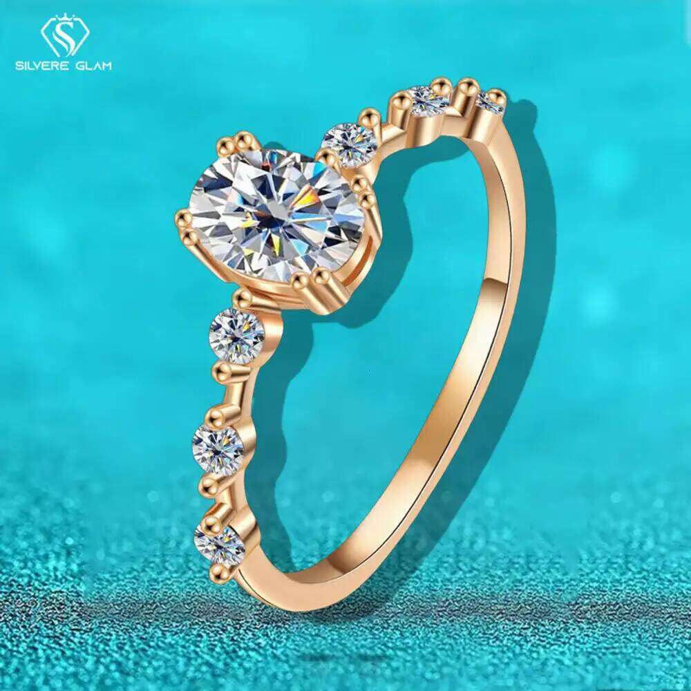 SG 1carat Moissanite 925 Sterling Silver For Women Men Rose Gold Egg-shaped Wedding Ring Fine Jewelry Christmas Gift D VVS1 H260312