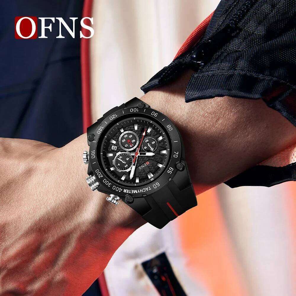 OFNS 1207 Men's Sports Three Eyes Six Needles Multi functional Luminous 5ATM Waterproof and Drop resistant Student Watch