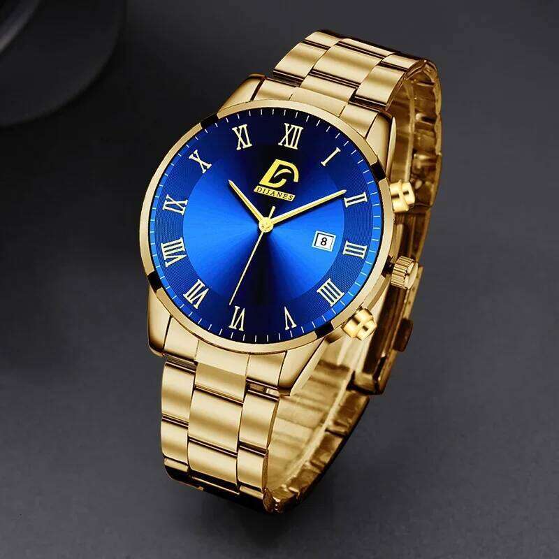 Fashion Mens Gold Stainless Steel Watches Luxury Minimalist Quartz Wrist Men Business Casual Calendar Watch Reloj Hombre