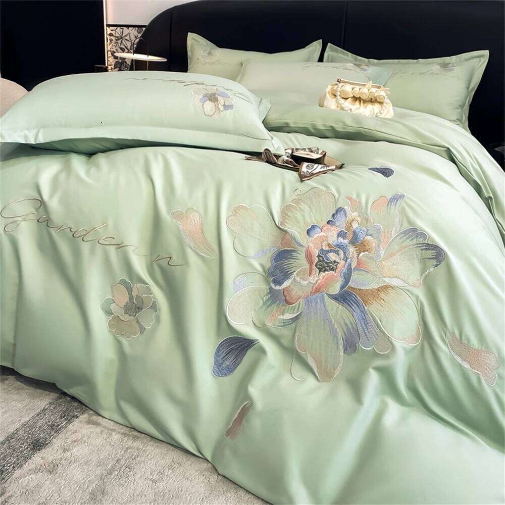Flowers Embroidery Bedding Brushed Four-Piece Bedroom Decor High Precision Duvet Cover Set Bed Sheet Pillowcases H260312