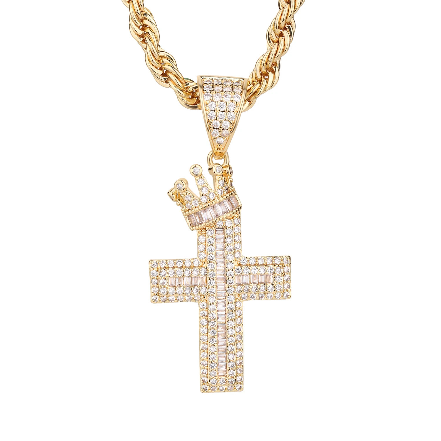 Elegant Cross Pendant Necklace with CZ Stones Copper Chain Jewelry for Everyday Wear Gift Giving 260304