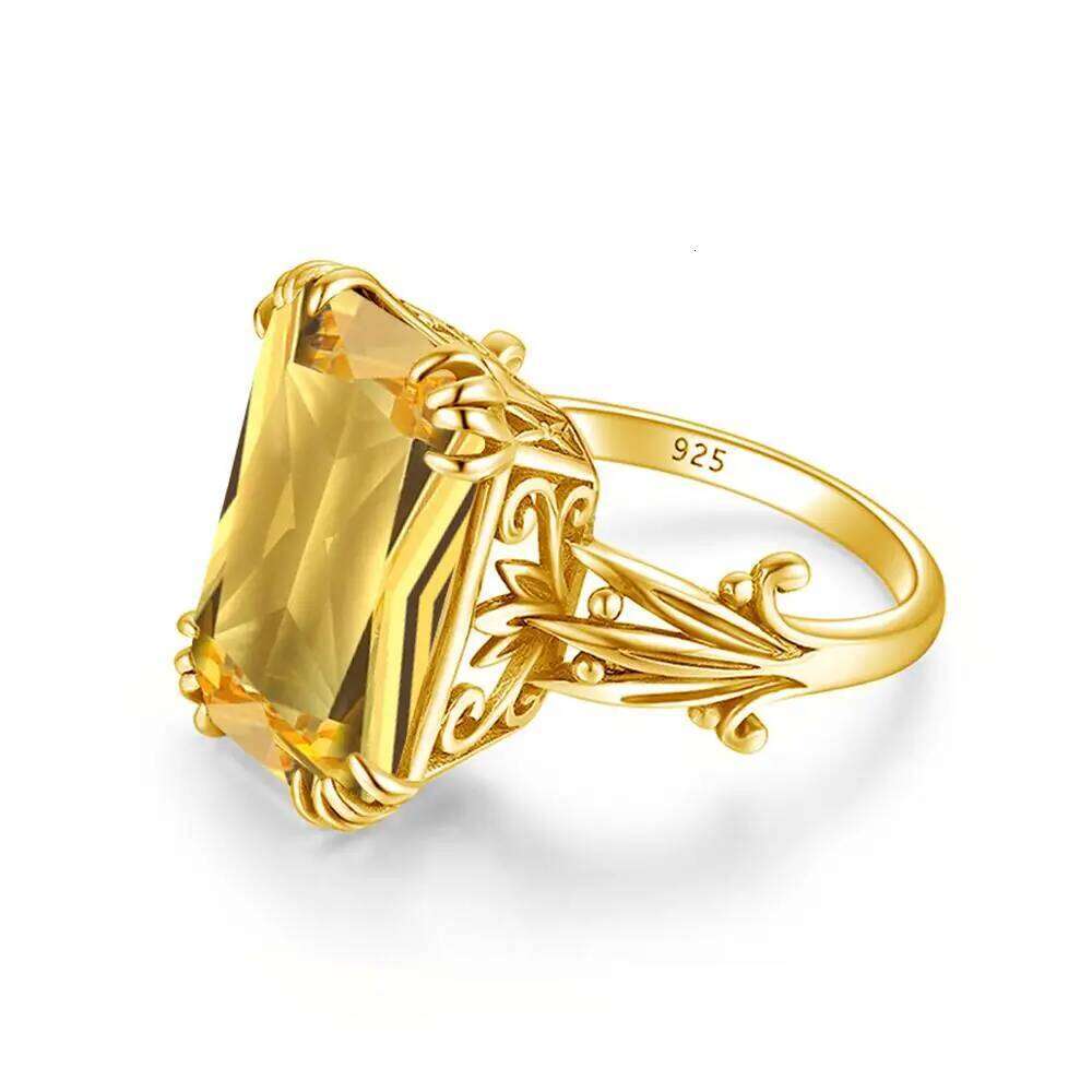 Luxury Shiny 13*18mm Big Rectangle Citrine Ring For Women With Stone Solid 925 Sterling Silver Female jewelry Trend Delicate Hot H260312