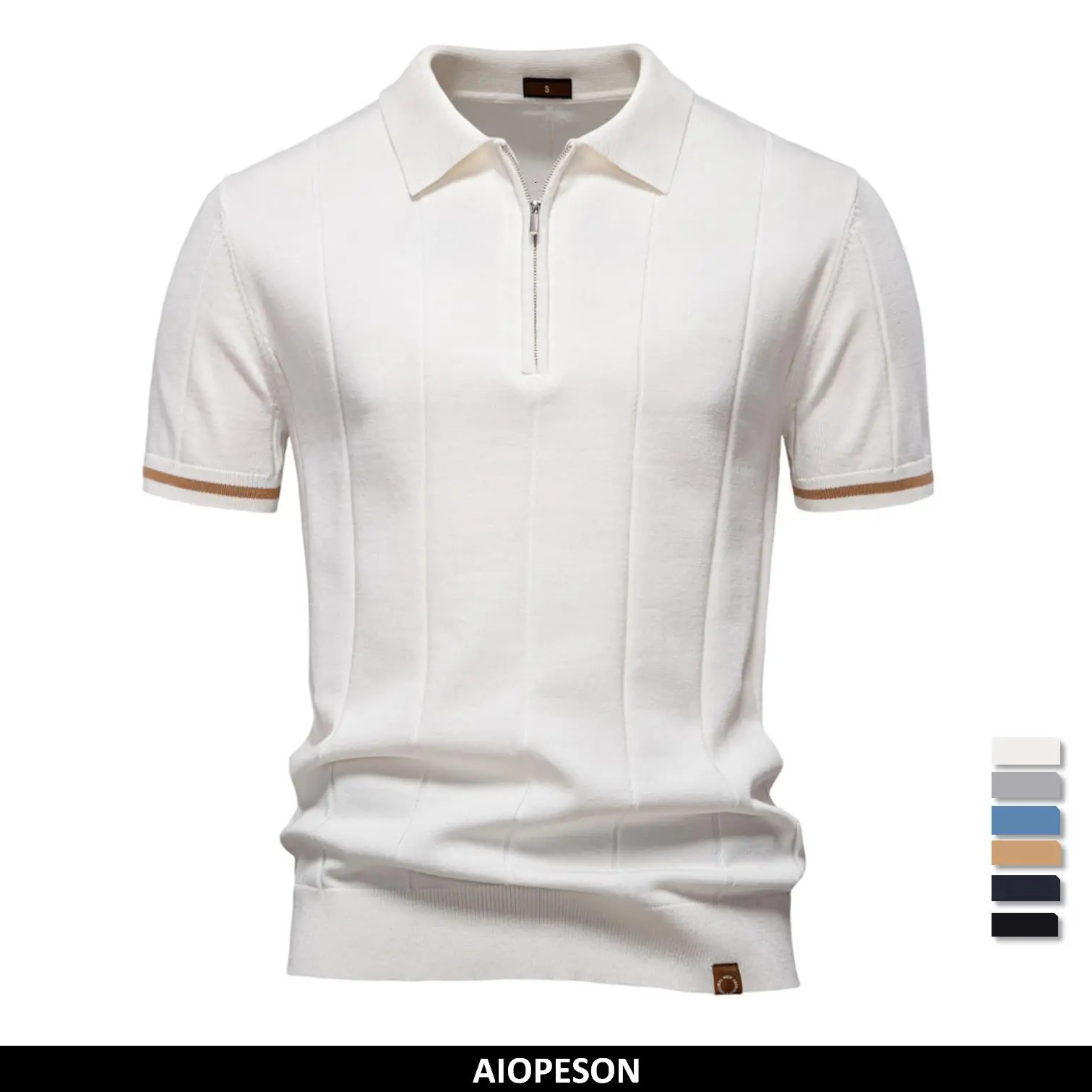 AIOPESON Mens Solid Color Sport Zipper Polo Shirt Athletic Social Polo Shirts for Men Office Slim Fit Polo 260311