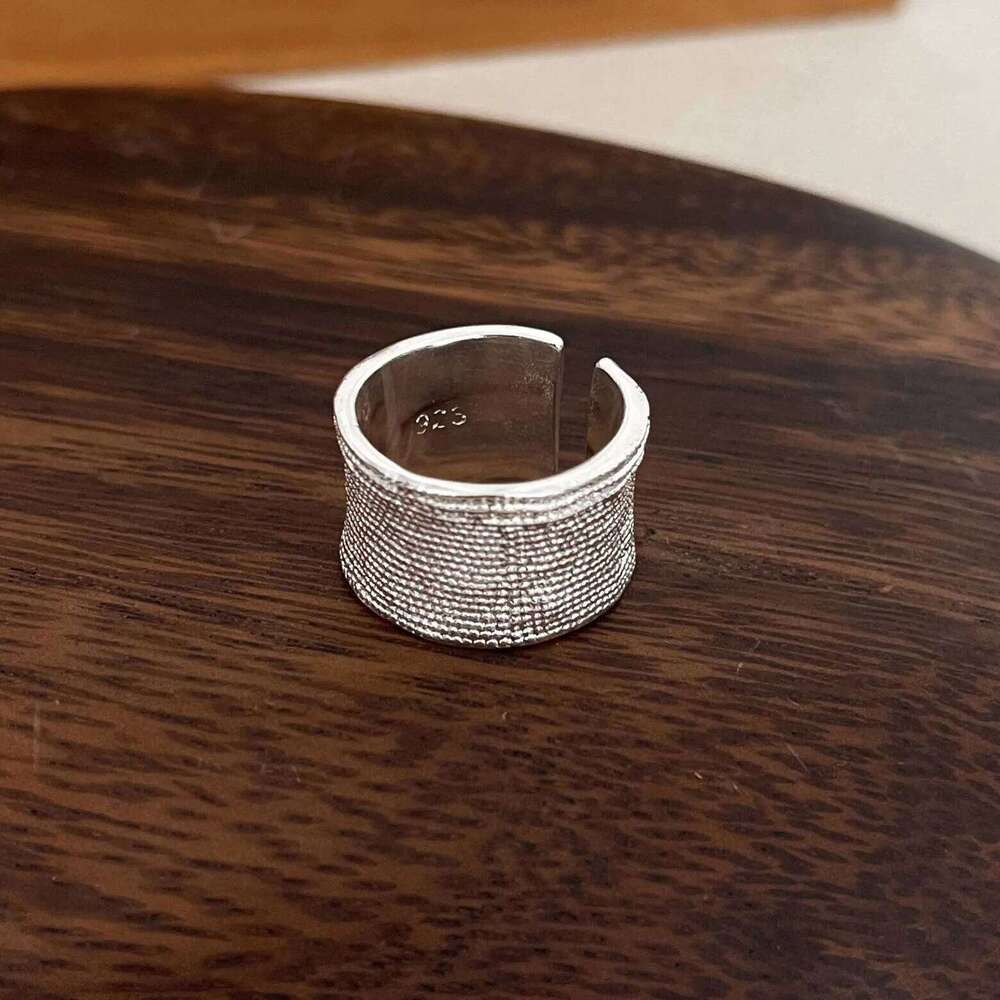 925 Sterling Silver Simple Women Fine Jewelry Finger Adjustable Open Vintage Wide Retro Ring For Party Birthday Gift H260312
