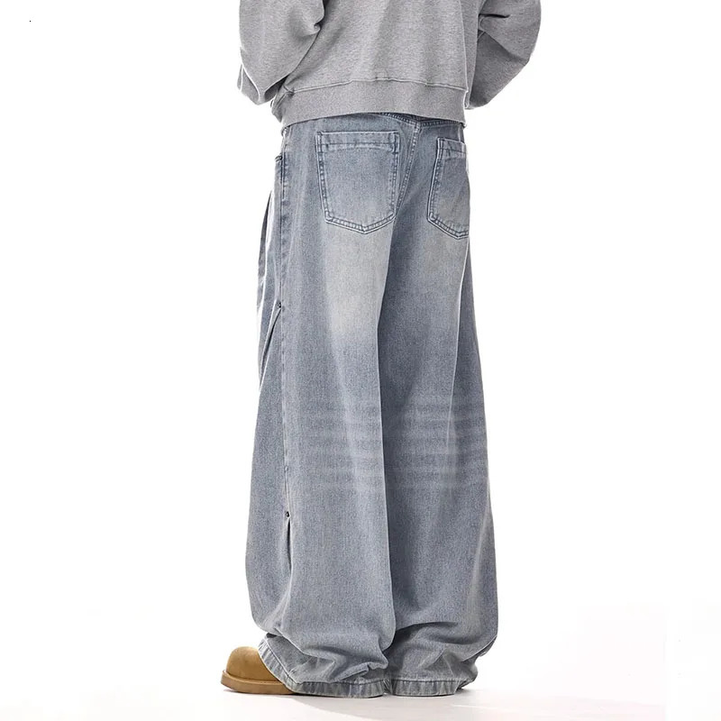 Korean Retro MenS Jeans High Street Straight Leg Pants Loose Casual Jeans Fashion Wide Leg Pants 260310