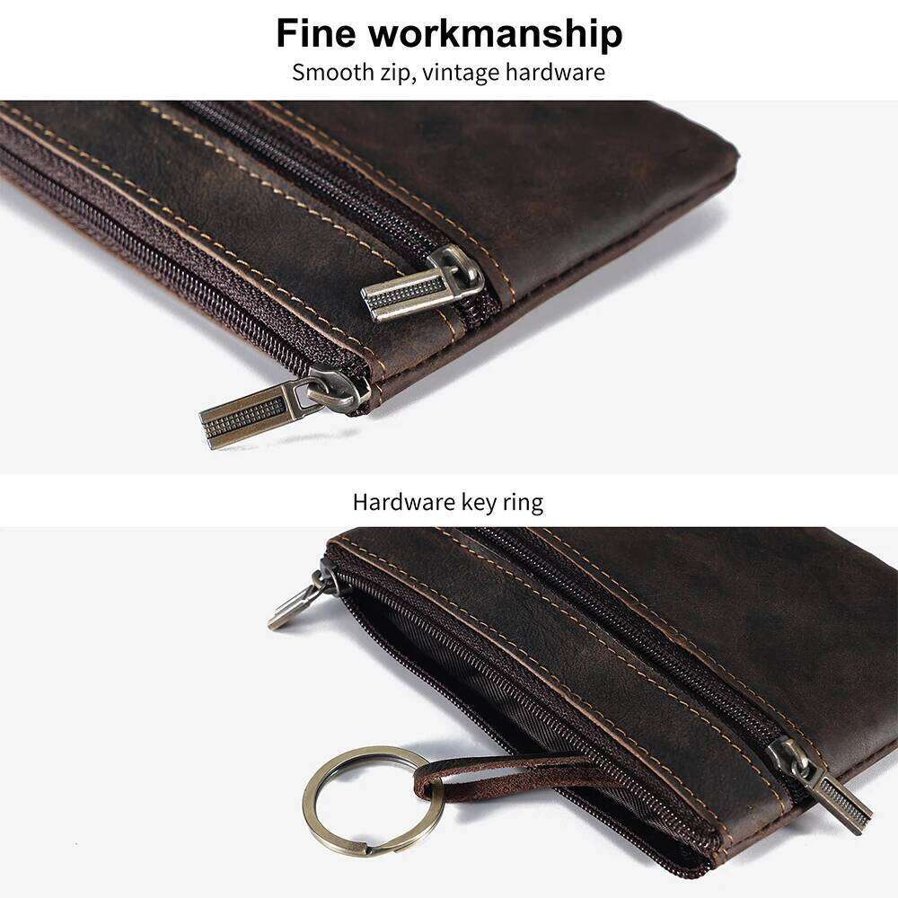 JOYIR Vintage Crazy Horse Leather Men's Coin Purse Card with Ring Cash Change Wallet Key Holder Money Pouch