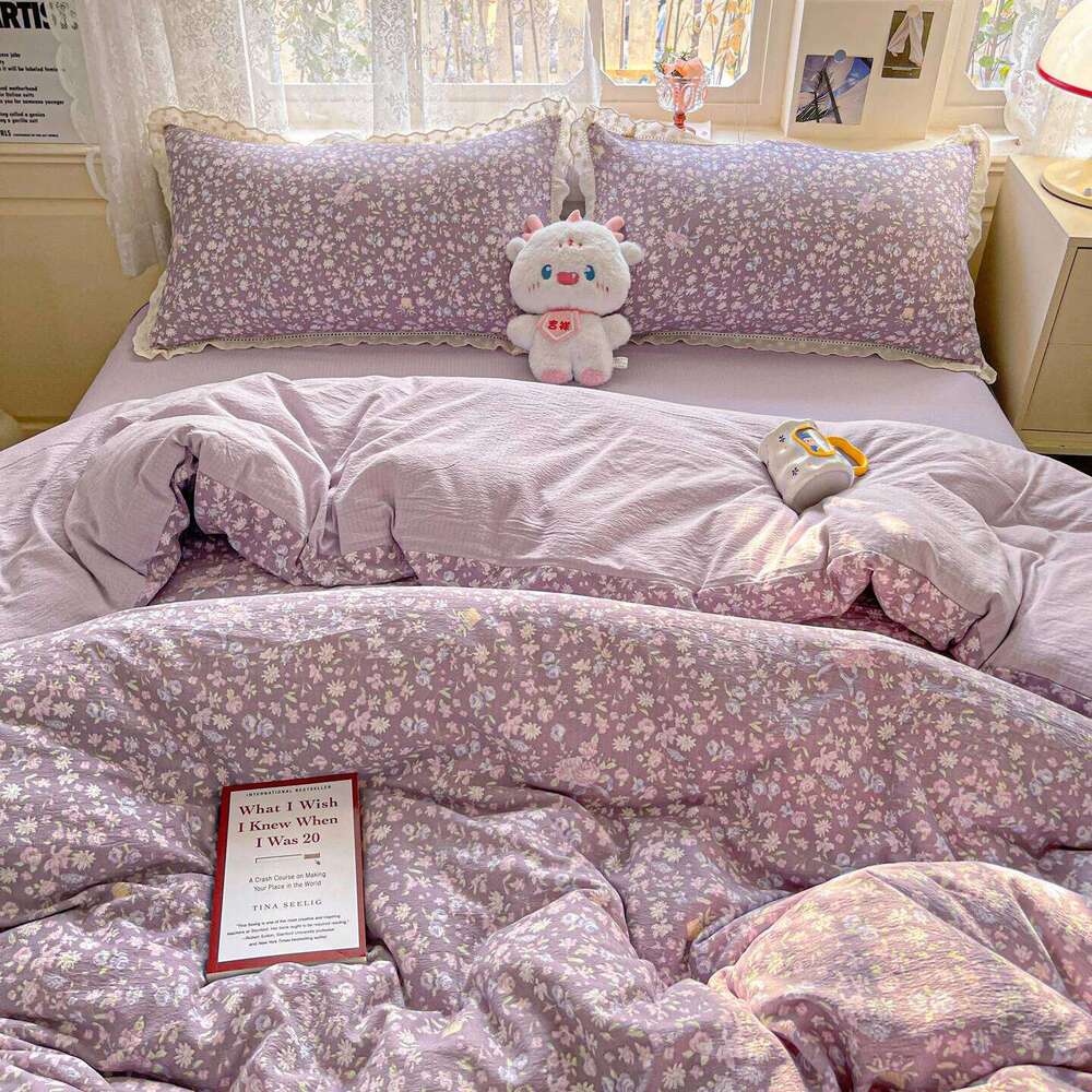 INS Princess Bedding Ruffle Lace Quilt Romantic Bedclothes Woman Girls Home Decor Duvet Cover Set Korean Style Floral H260312