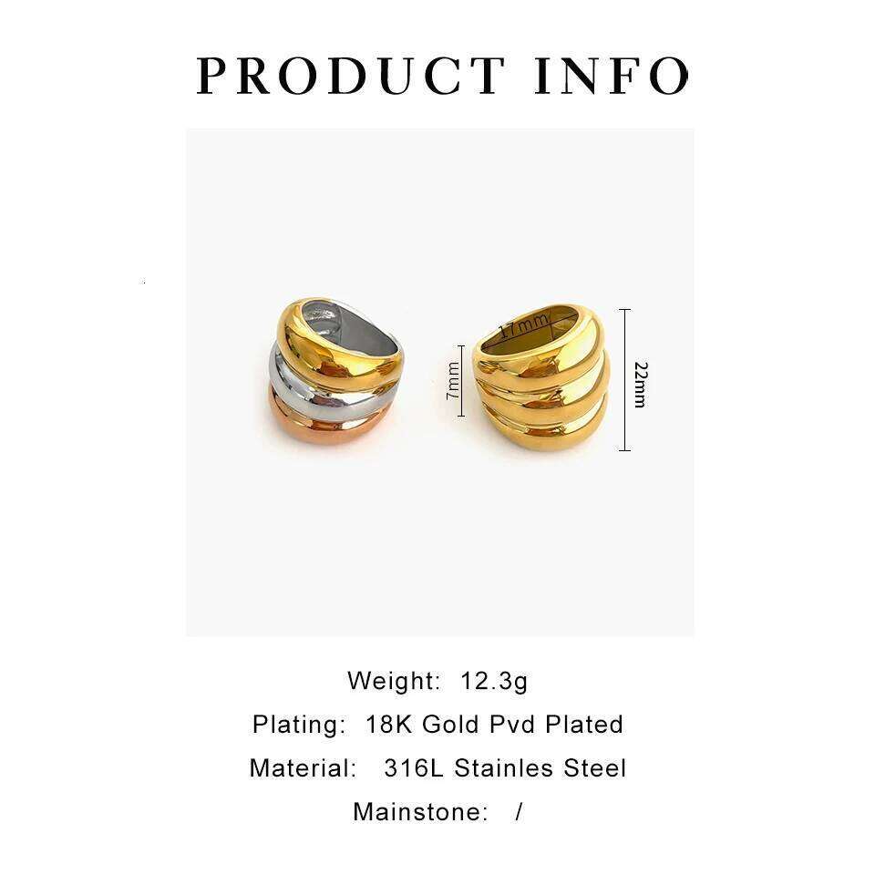 GHIDBK Free Tarnish Stainless Steel Gold Silver Splicing Color Multi-layer Chunky Dome Ring for Women Men Fashion Jewelry Party H260312