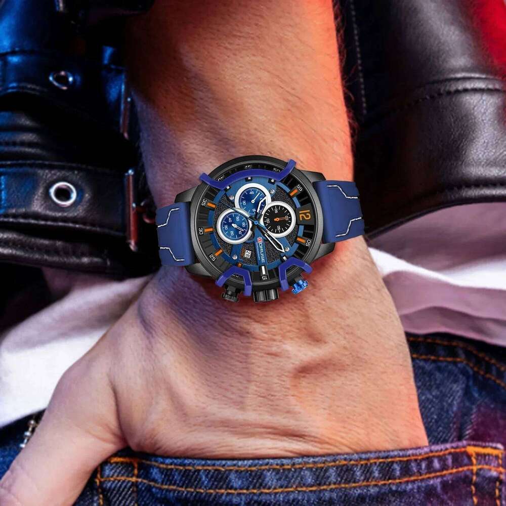 2Pcs/set BORUSE Fashion Men's Sporty Silicone Strap Quartz Watch and Necklace Set Ideal Gift for Men