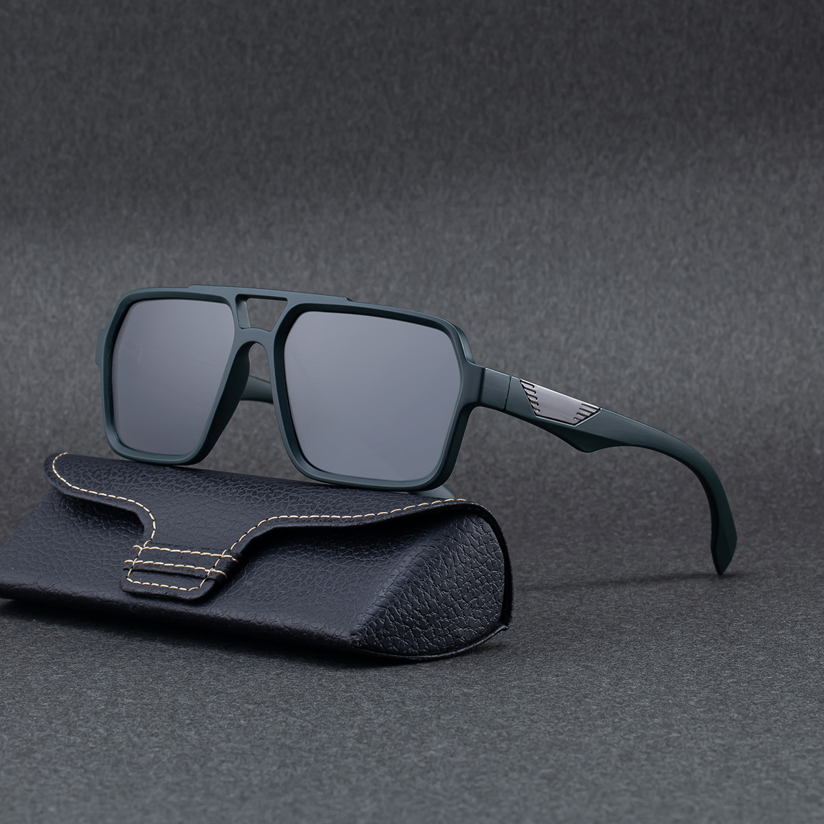 2026 New Fashion Square Frame Polarized Personality Retro Double Bridge Sun Protection Sunglasses Men's