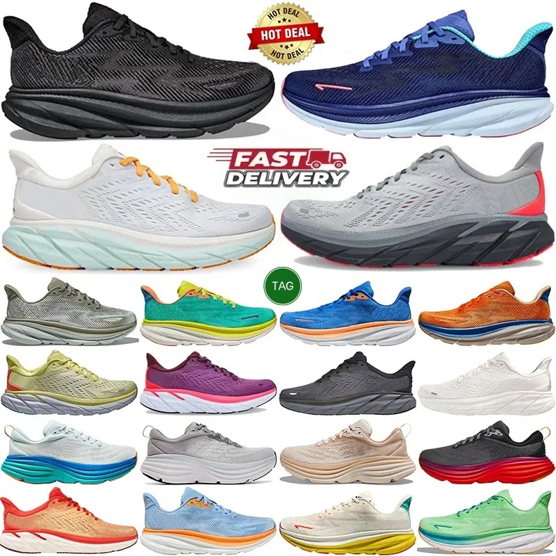 Designer shoes bondi 8 9 Clifton 9 Breathable running shoes for men women sneakers hiking shoe breathable outdoor sports trainers Black White Light Blue size 36-45