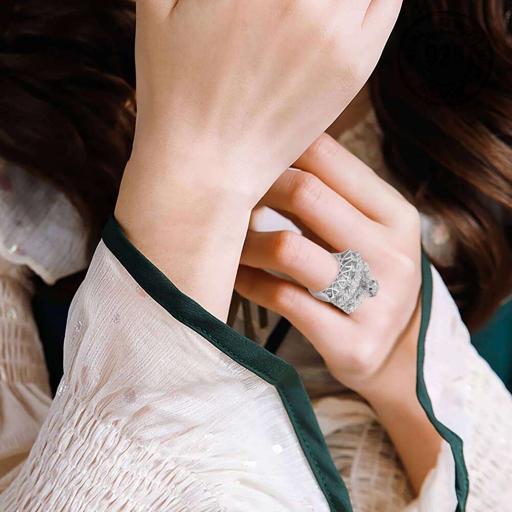 Luxury Plated Hollow Design Sparkling Zircon Women's 925 Sterling Silver Wedding Banquet Ring Set Fine Jewelry H260312