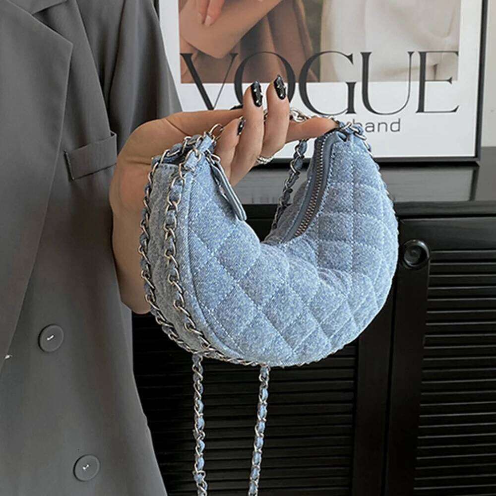 New Denim Fabrics Chain Crossbody Fashion Diffusion Stitching Small Crescent Bags Women S Luxury Underarm Tote Handbag XIU LAI SI