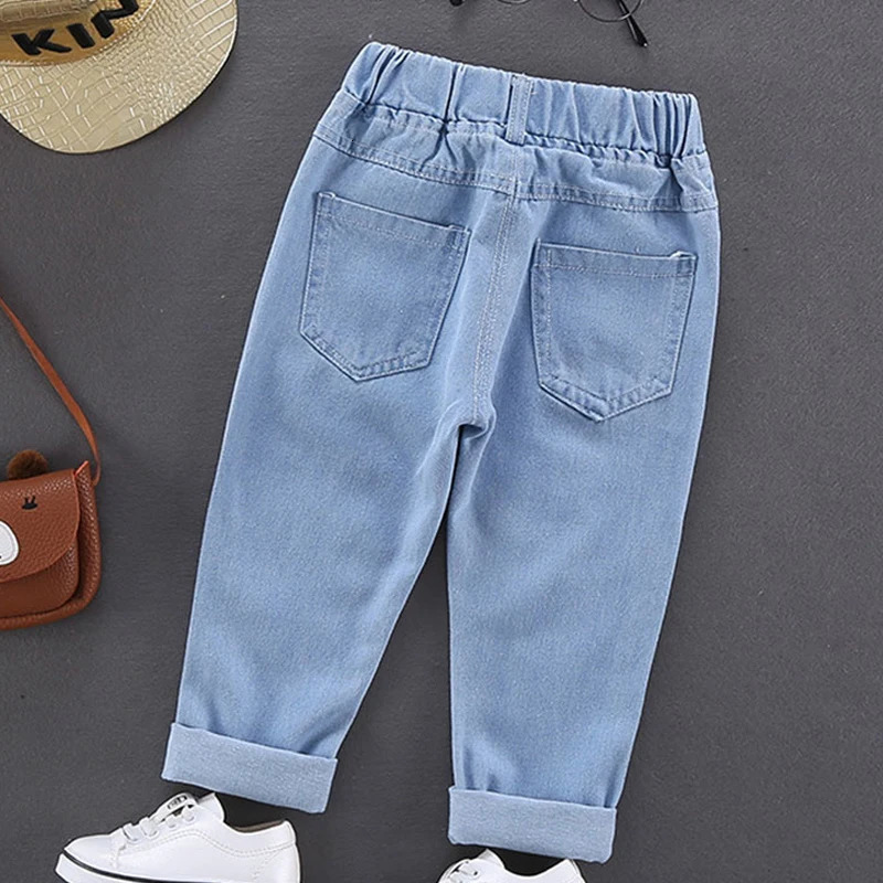 Spring Autumn Children Jeans Boys Cotton Print Splice Stretch Denim Pants Korean Teenage Trousers Wear Kids ClothingDenimRipped 260311