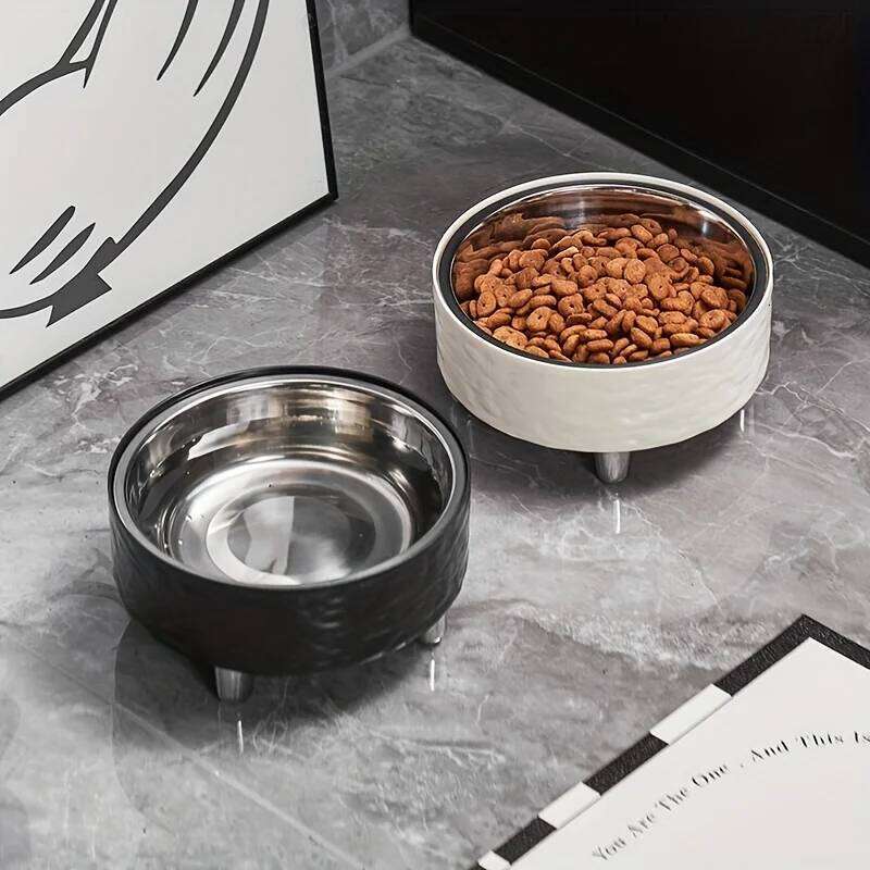 Elevated Stainless steel Pet Dog Cat bowl Heighten Neck Protection Food Bowl, Anti-dumping, Non-slip, Suitable for Kittens and P 26Y0312