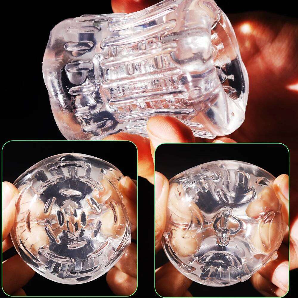 Reusable Masturbator Cup Male Masterburbatar Penis Sleeve Sex Toys Transparent Crystal Vagina Textured Tunnel Pocket Pussy Z260311