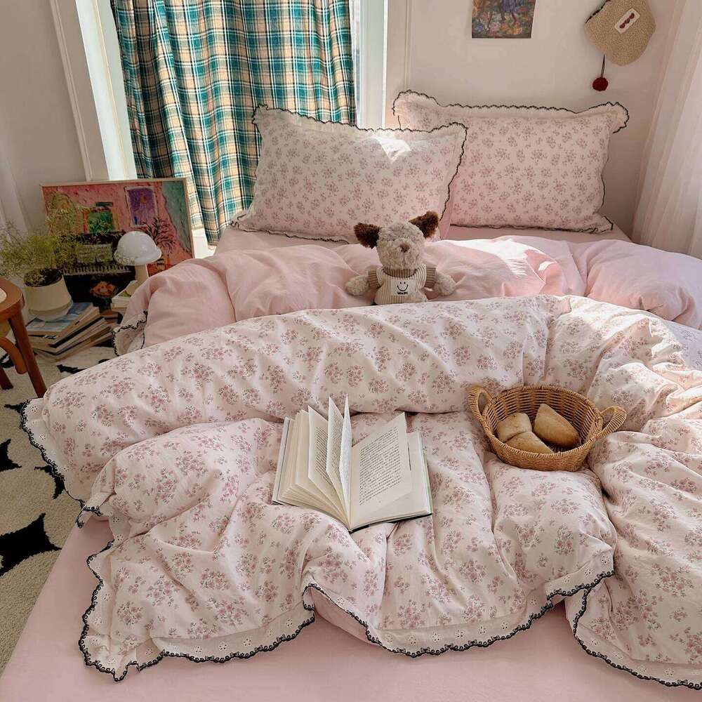 Floral Ruffles Princess Bedding Duvet Cover Pillowcases Bedsheet Skin-friendly Bed Linen Set Girls Room Bedclothes 3/4Pcs H260312