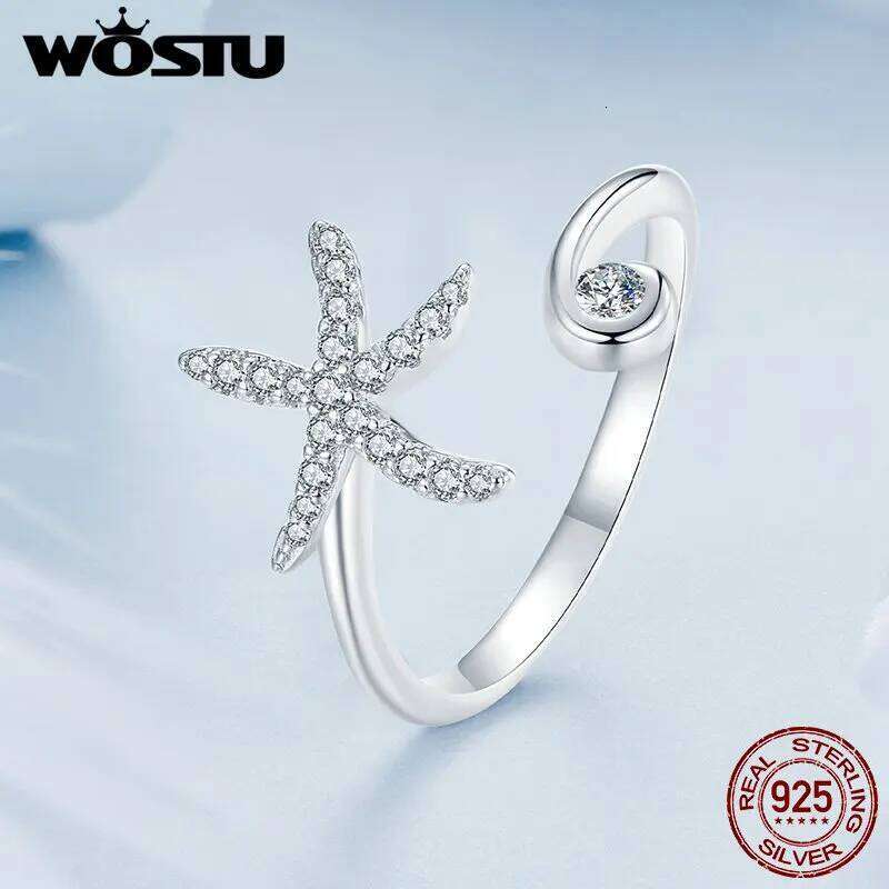 WOSTU 925 Sterling Silver Starfish Sea Turtle octopus Opening Women Cute Ocean Animal Stackable Statement Rings Party Gift H260312