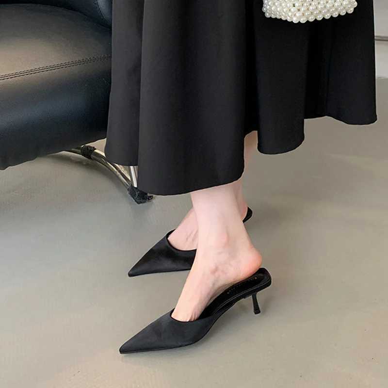 SUOJIALUN 2025 Spring New Women Slipper Fashion Pointed Toe Slip On Ladies Elegant Mules Shoes Thin High Heel Outdoor Dress Slid K260312