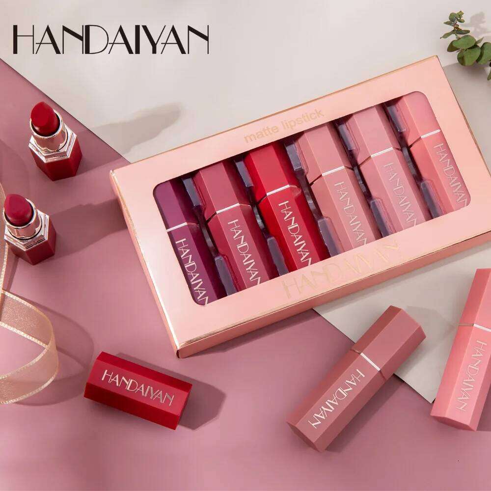 Handaiyan 6 Pcs Matte Waterproof Velvet Nude Lipstick Sexy Red Brown Pigments Makeup Long Lasting Profissional W260311