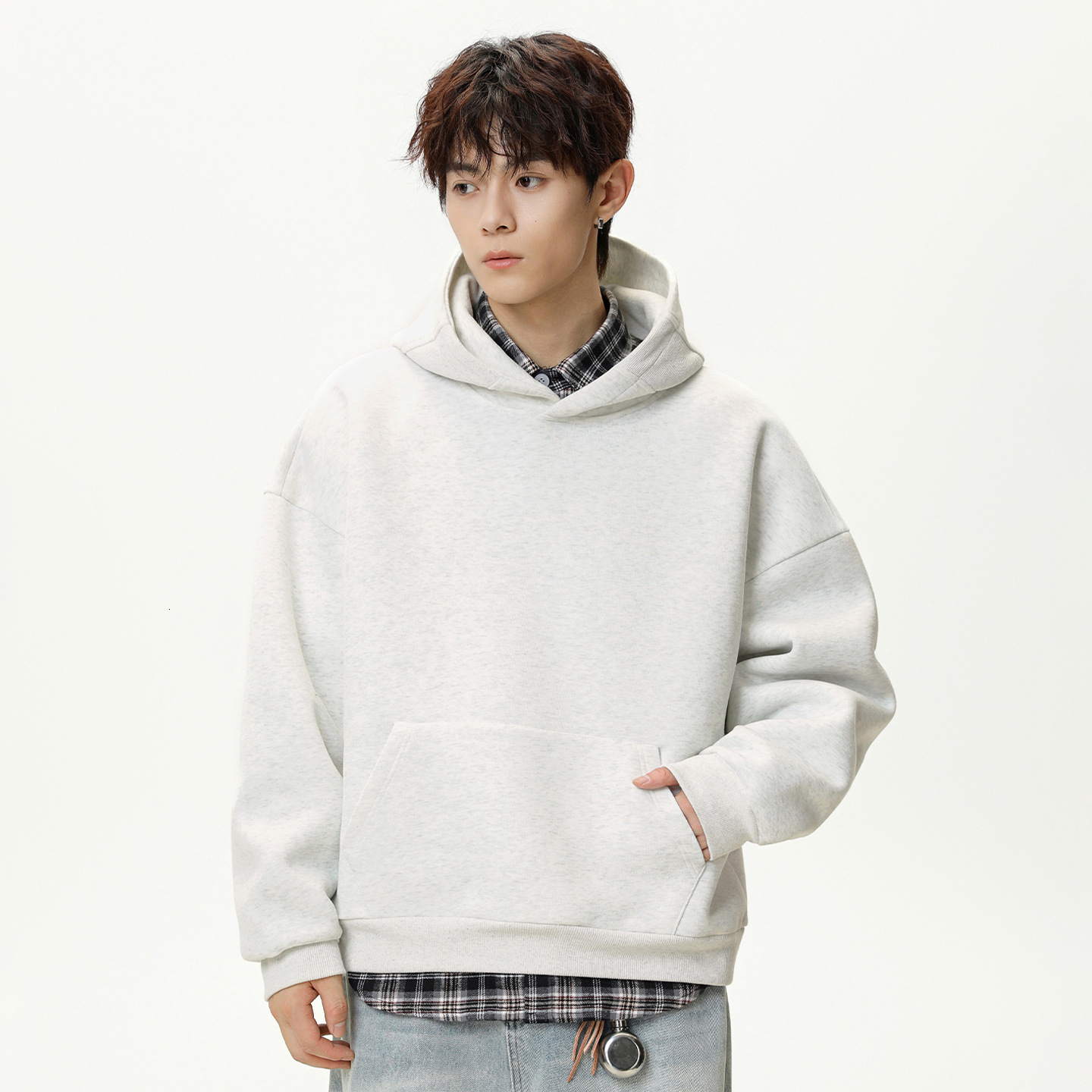 380g Heavyweight Designer Hoodie Basic Patchwork Hoodie Autumn Short Boxy Trendy Loose Solid Color Style Hoodie